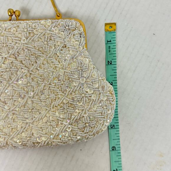 Vintage 60’s Cream Hand Beaded Clutch Purse Evening Bag Bridal Sparkle Hong Kong - Picture 10 of 10